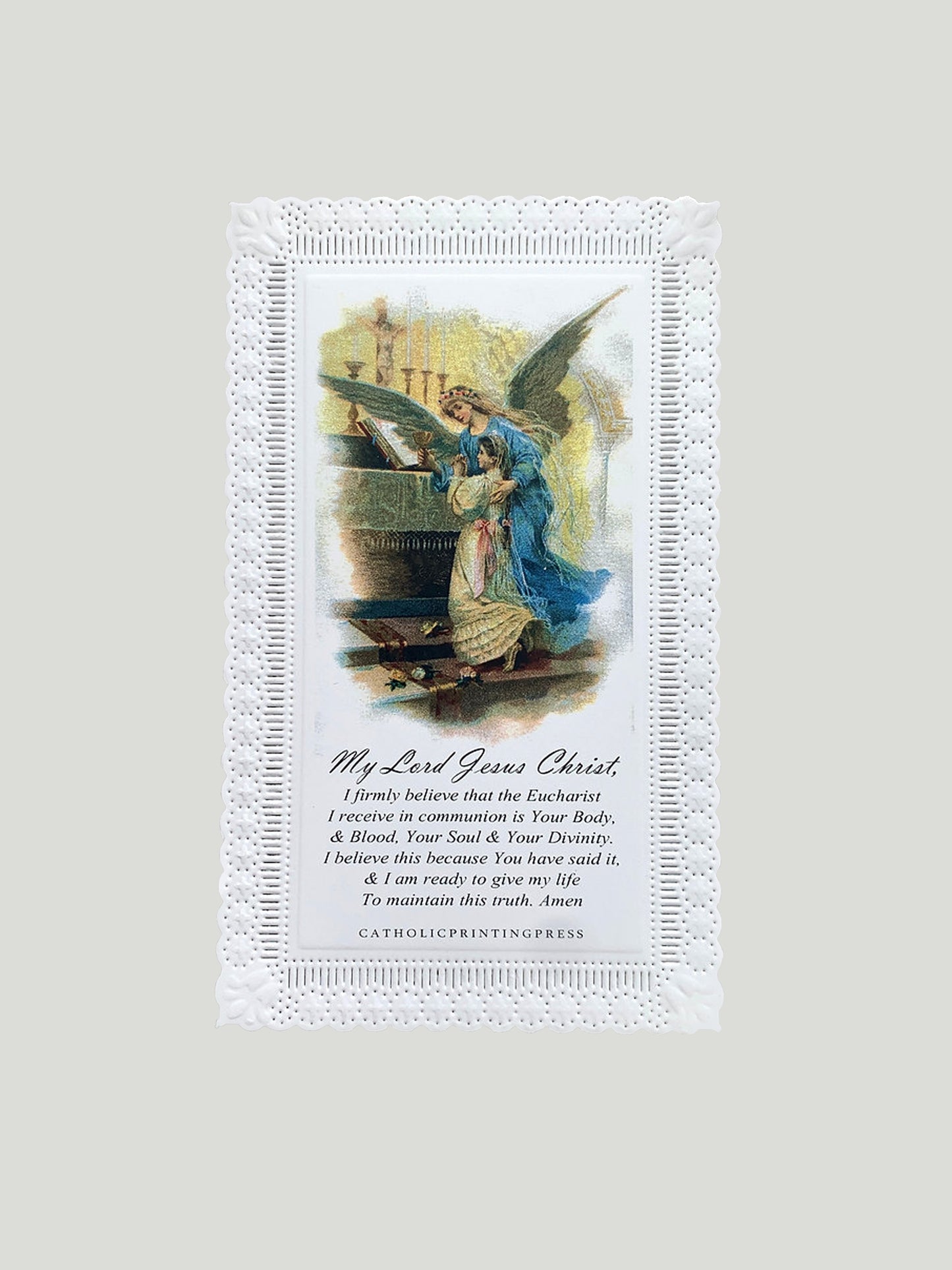 First Communion with My Guardian Angel (Girl) Paper Lace Holy Card (Pack of Two)