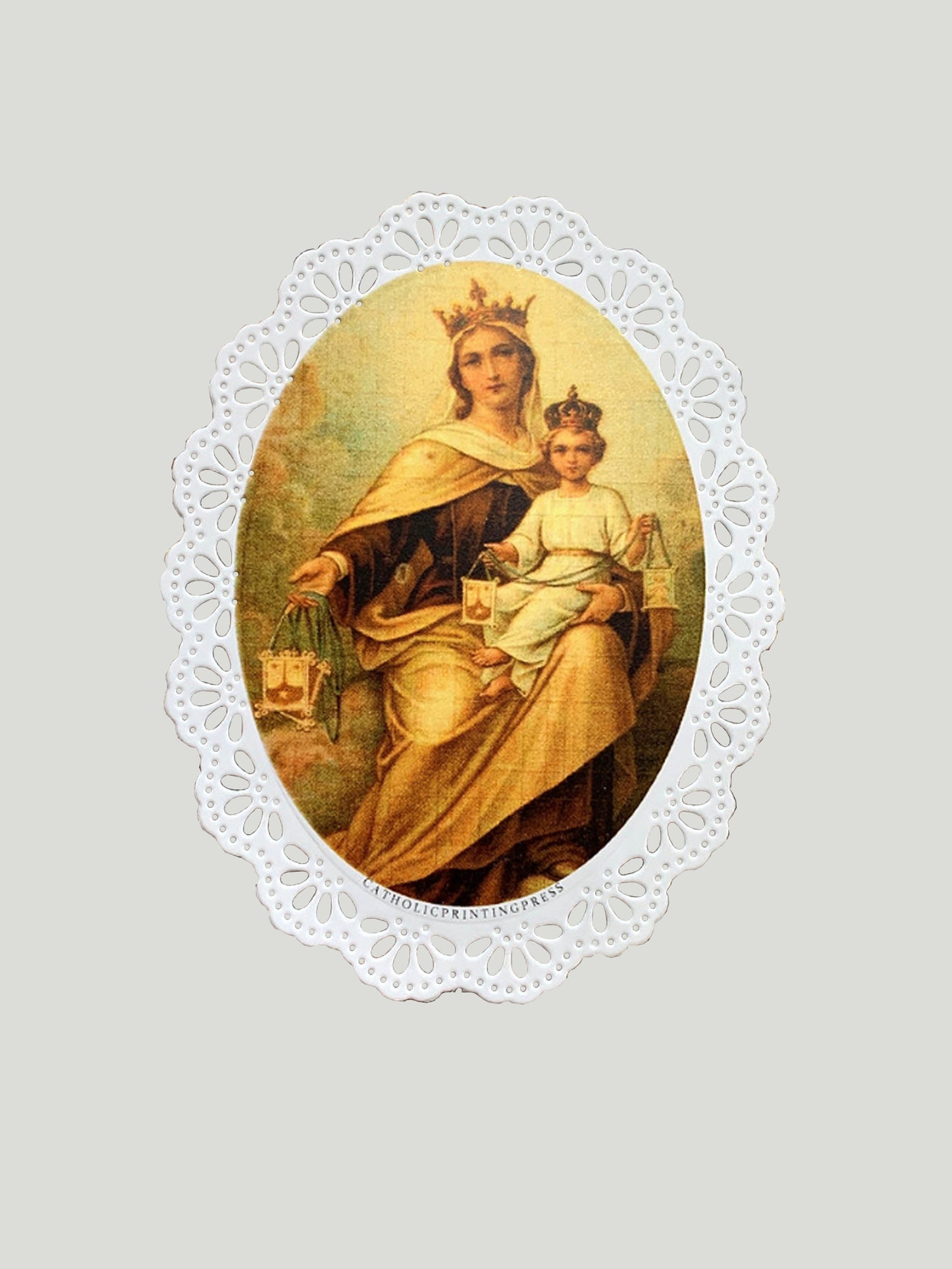 Our Lady Mt Carmel Oval Paper Lace Holy Card (Pack of Two)