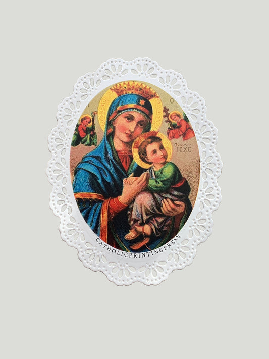 Our Mother of Perpetual Help Oval Paper Lace Holy Card (Pack of Two)