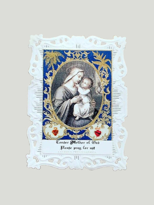 Tender Embrace Mother of God Paper Lace Holy Card (Pack of Two)